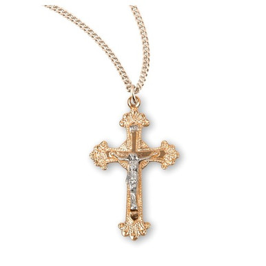 Gold Plated Two Tone Scalloped Crucifix