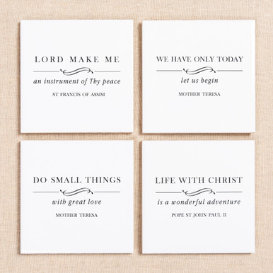 Black & White Saint Quote Coasters – Set of 4