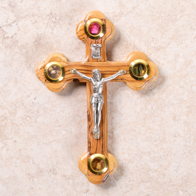 Olive Wood Crucifix with Jerusalem Soil