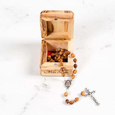 Olive Wood Rosary with Box from Holy Land