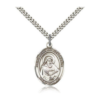 St. Bede the Venerable Pendant with Chain, Bliss, Sterling Silver