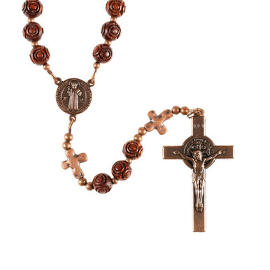 Brown Rosary with Benedictine Crucifix - Benedictines of Mary