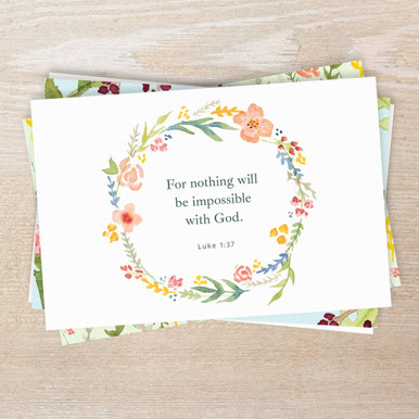 Watercolor Floral Scripture Note Card Set - Pack of 12