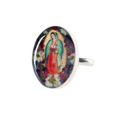Guadalupe Sterling Silver Pressed Flower Ring, Adjustable