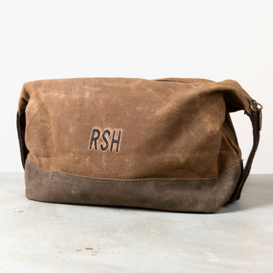Personalized St. Christopher Waxed Canvas Dopp Kit