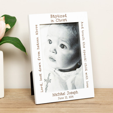 Personalized White Wood Baptism Frame