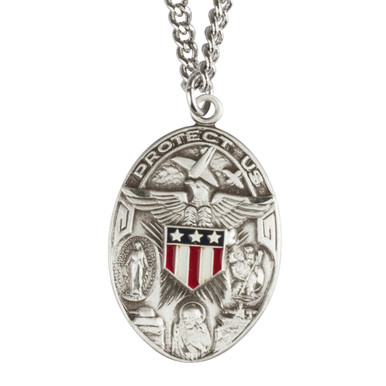 Protect Us Sterling Medal with Stars and Stripes | The Catholic Company®