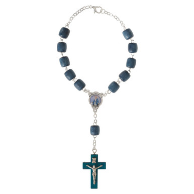 Blue Wood Miraculous Medal Auto Rosary