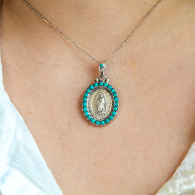Vintage Sterling Silver & Turquoise Guadalupe Pendant