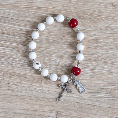 Red Jade & Magnesite Divine Mercy Rosary Bracelet