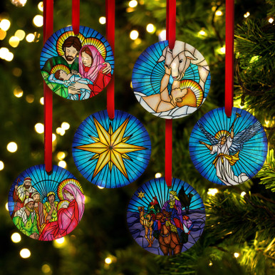 Stained Glass Nativity Ornaments – Set of 6