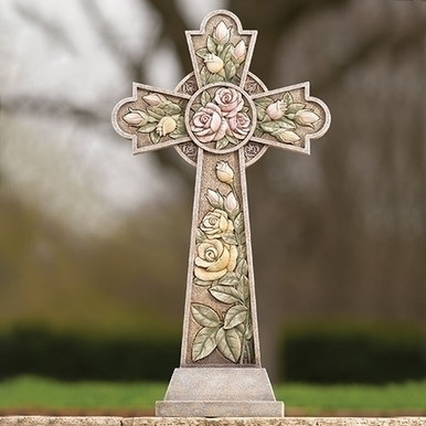 Garden Cross Statue with Roses
