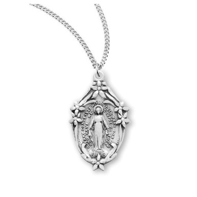 Sterling Jasmine Blossom Miraculous Medal Necklace