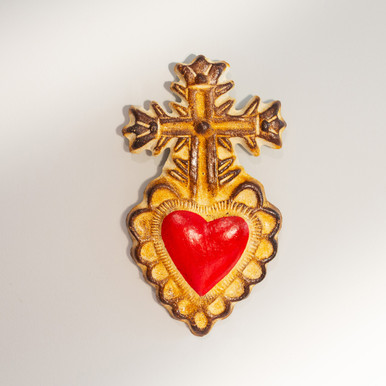 Mexican Pottery Sacred Heart with Cross