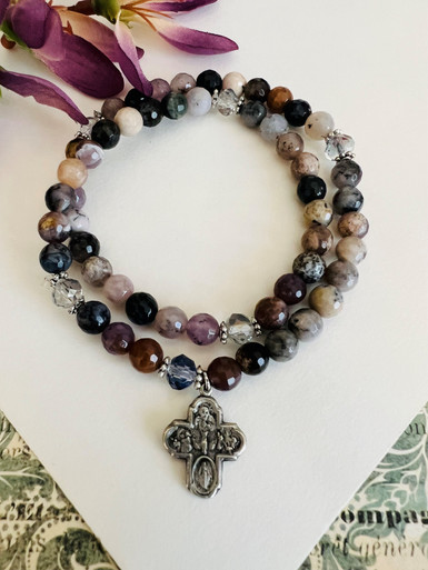Gemstone Full Rosary Wrap Bracelet – Amethyst Sage or Dendritic Agate