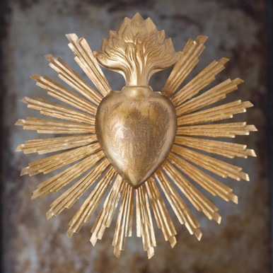 Gold Sunburst Sacred Heart Metal Wall Plaque – 7″