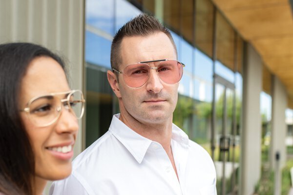 Man wearing FL-Pro Glasses by TheraSpecs Man wearing FL-Pro Glasses by TheraSpecs