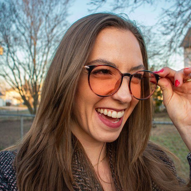 Meghan wearing Flex TheraSpecs