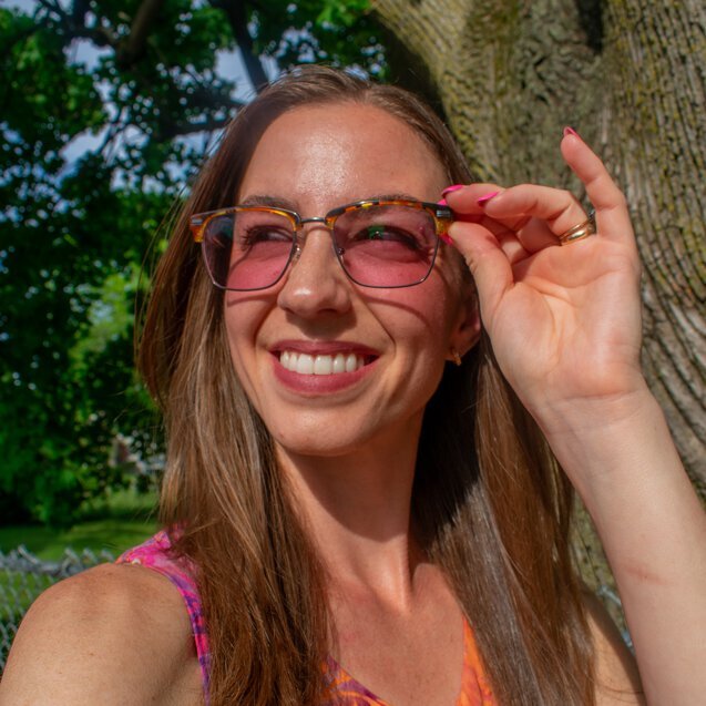 Meghan wearing FL-Blend standard TheraSpecs