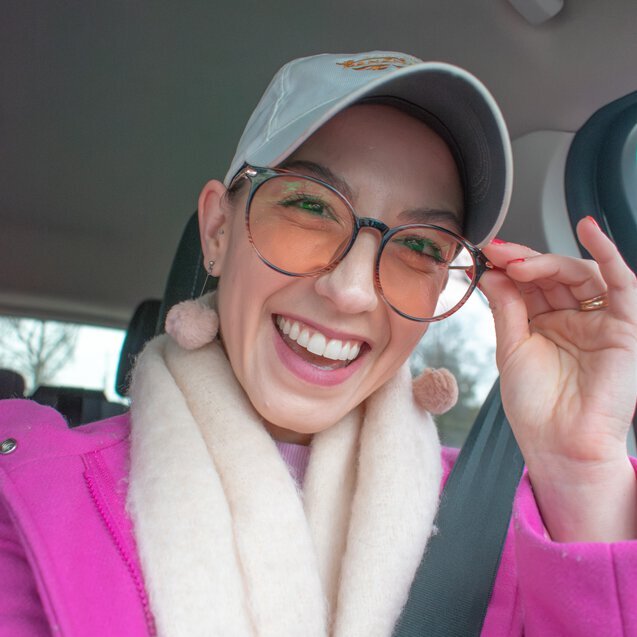 Meghan wearing Flex TheraSpecs for LEDs