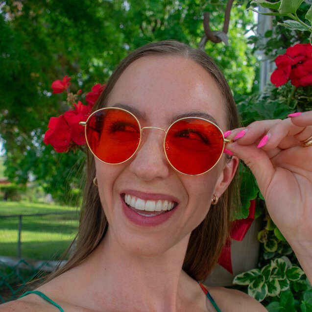 Meghan wearing Sleep TheraSpecs glasses in Osborn frame