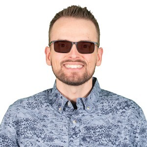 Man wearing FL-Sun Dark+ TheraSpecs