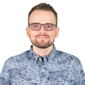 Man wearing Flex Lavender TheraSpecs