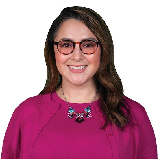 Woman wearing TheraSpecs FL-Pro in Darby frame style