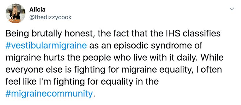 Tweet about vestibular migraine, by the dizzy cook Tweet from the dizzy cook about vestibular migraine