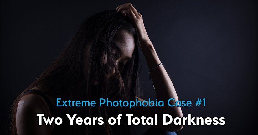 Extreme Photophobia Case 1—Two Years of Total Darkness Woman with extreme photophobia in the dark holding her head