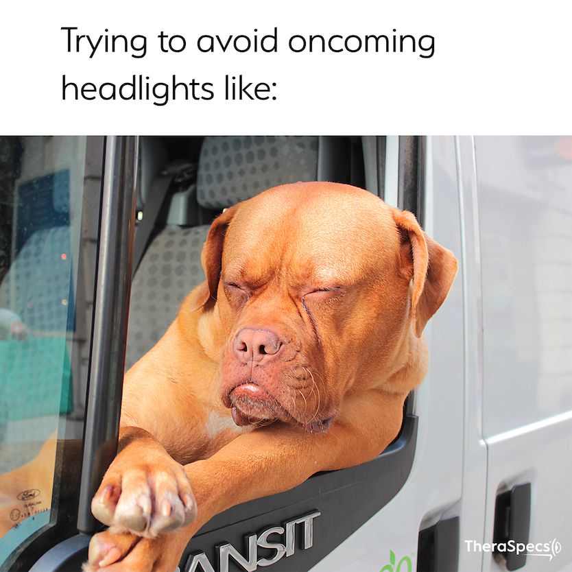 Squinting to car headlights meme