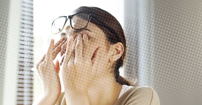 Visual snow and light sensitivity, photophobia Woman with light sensitivity seeing visual snow