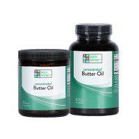 Front view of Green Pasture X-Factor Gold High Vitamin Butter Oil Liquid and Capsules.