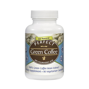 Front view of a bottle of dietary supplement Perfect Green Coffee from Perfect Supplement.