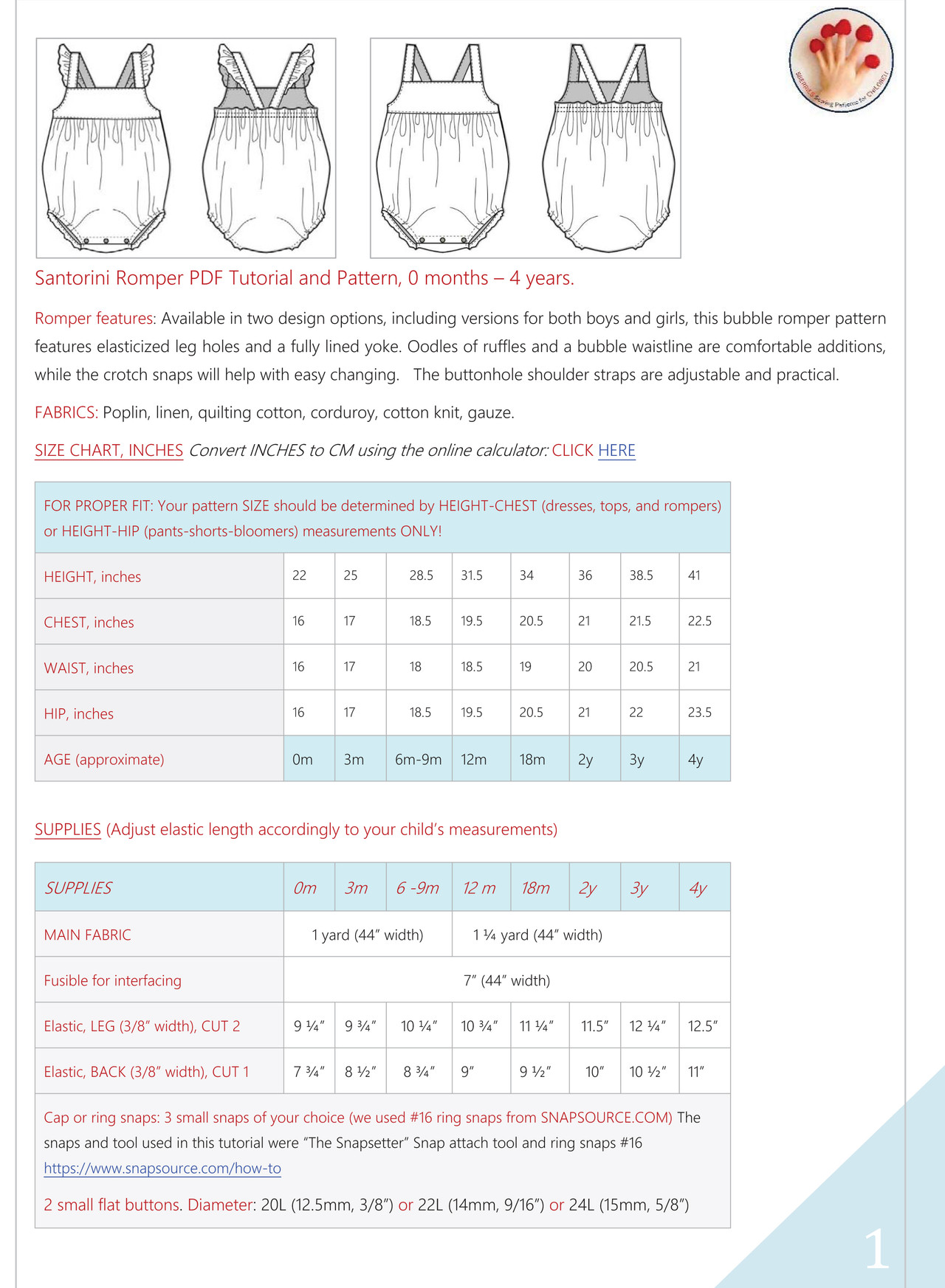 Santorini romper PDF sewing pattern. 0m-4y