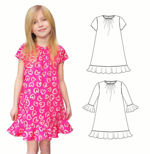 Flare sewing dress pattern for girls, teens, toddler.
