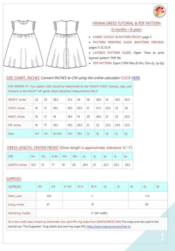 Vienna baby girls PDF dress pattern. 0m-6y