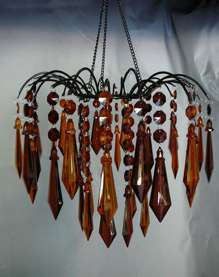 Amber & Brown Acrylic Drop Large Beaded Chandelier Hand Hooked