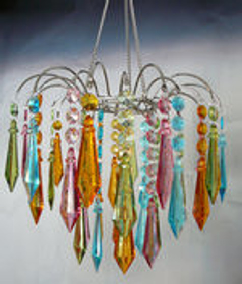 Multi Pastel Acrylic Drop Large Beaded Chandelier Hand Hooked