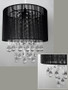 Black fabric chandelier with hand strung acrylic rain drops