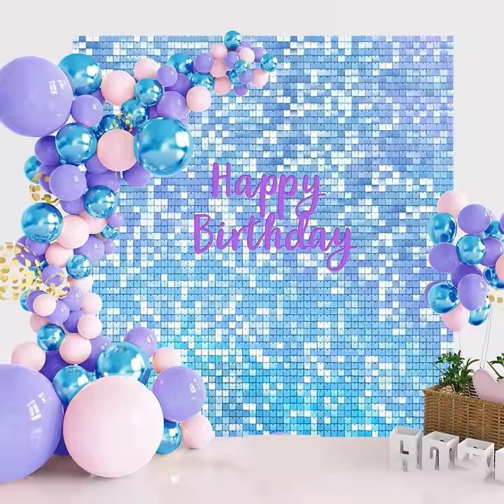 blue sequin backdrop panels