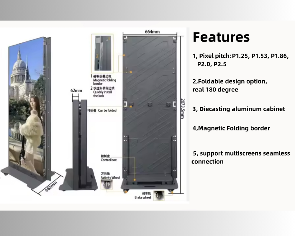 Folding Poster LED Display – Portable Freestanding Digital Signage Features Folding LED Poster features