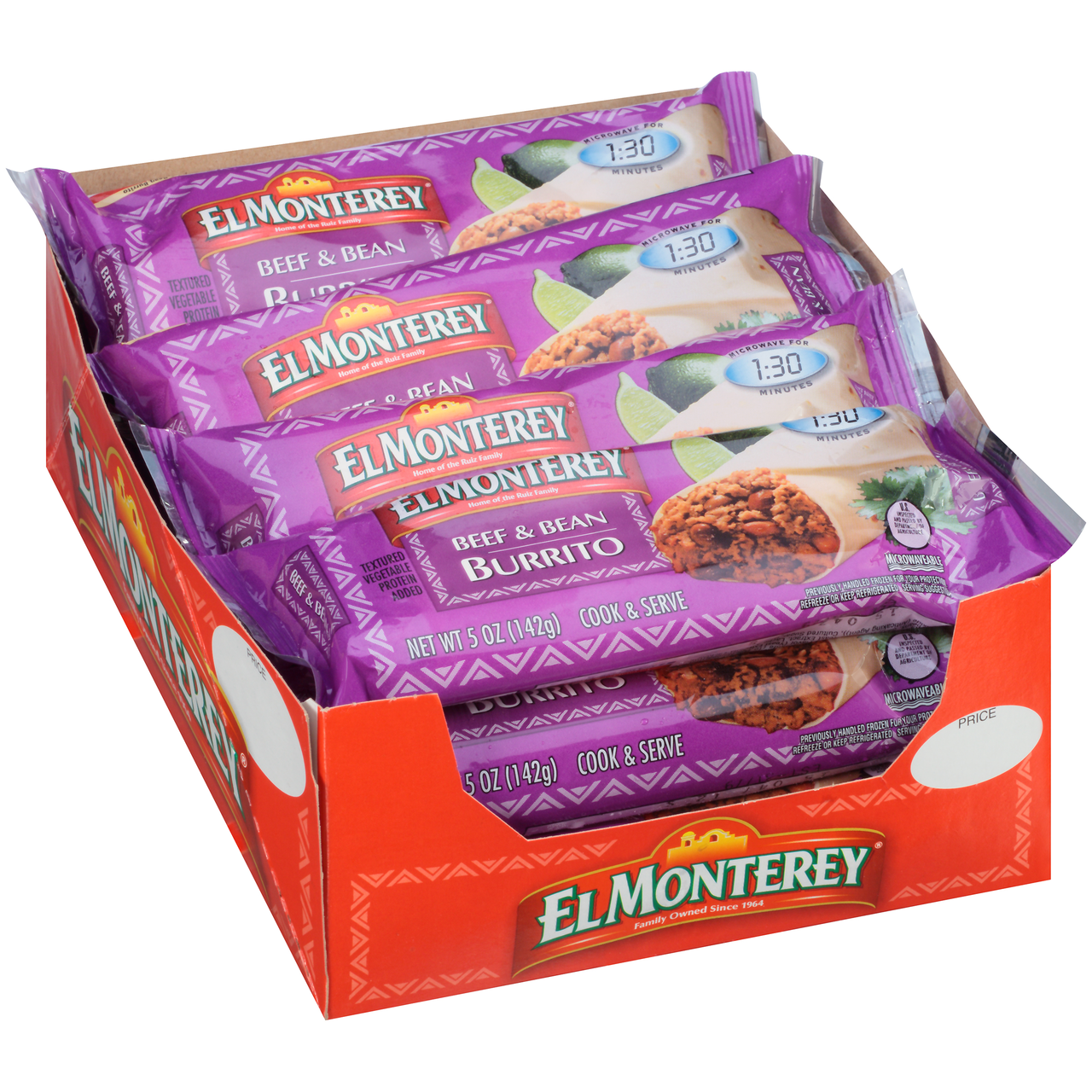 Ruiz Foods, El Monterey Beef & Bean Burrito, 5.0 oz. Microwavable ...