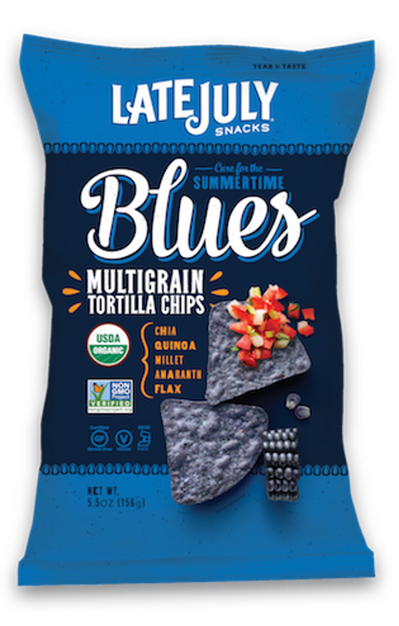 Late July Organic Snacks Multigrain Tortilla Chips, Summertime Blues, 5