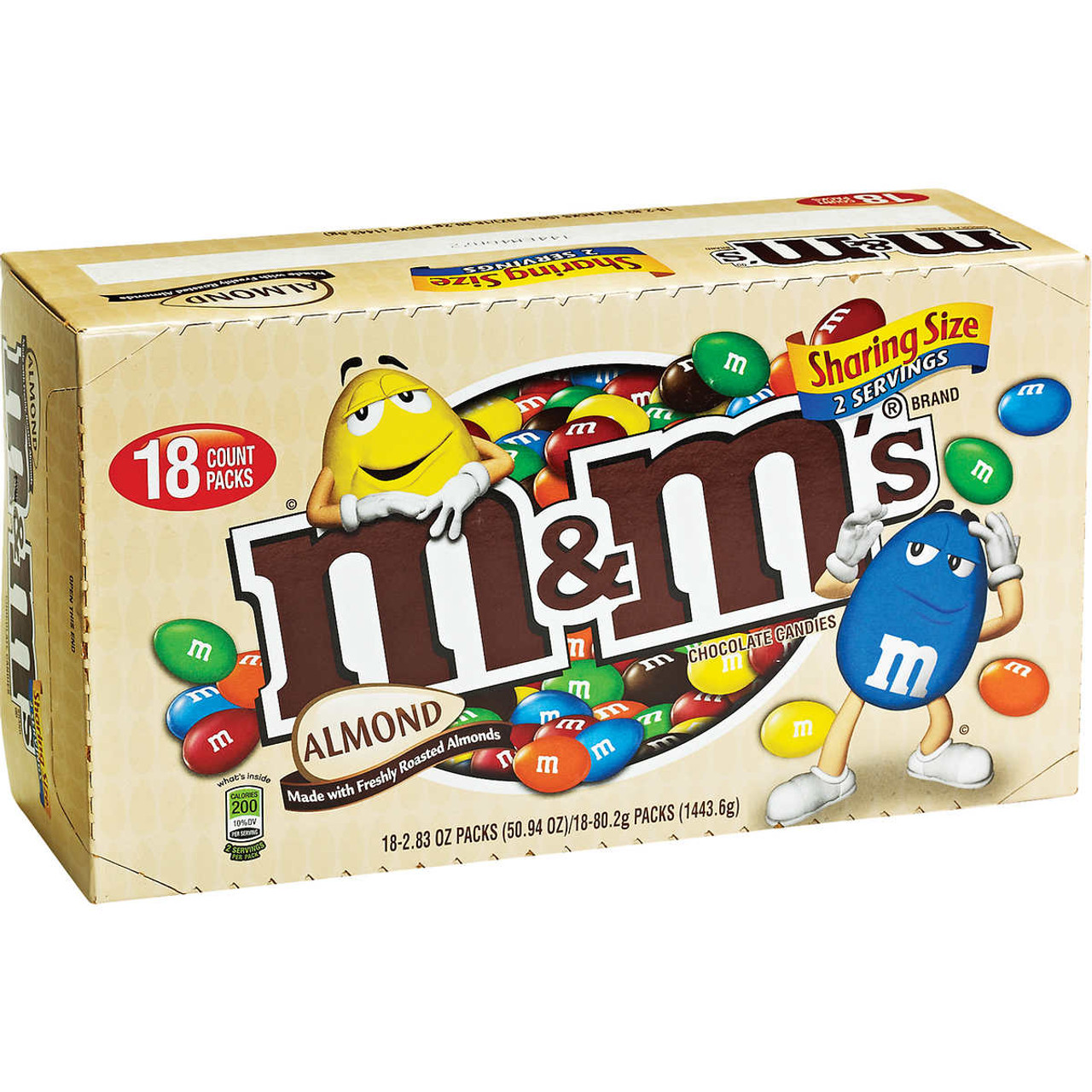 M&M's, Chocolate Candies, Almond, Sharing Size, 2.83 oz. Bags (Case of 18)  - RocketDSD