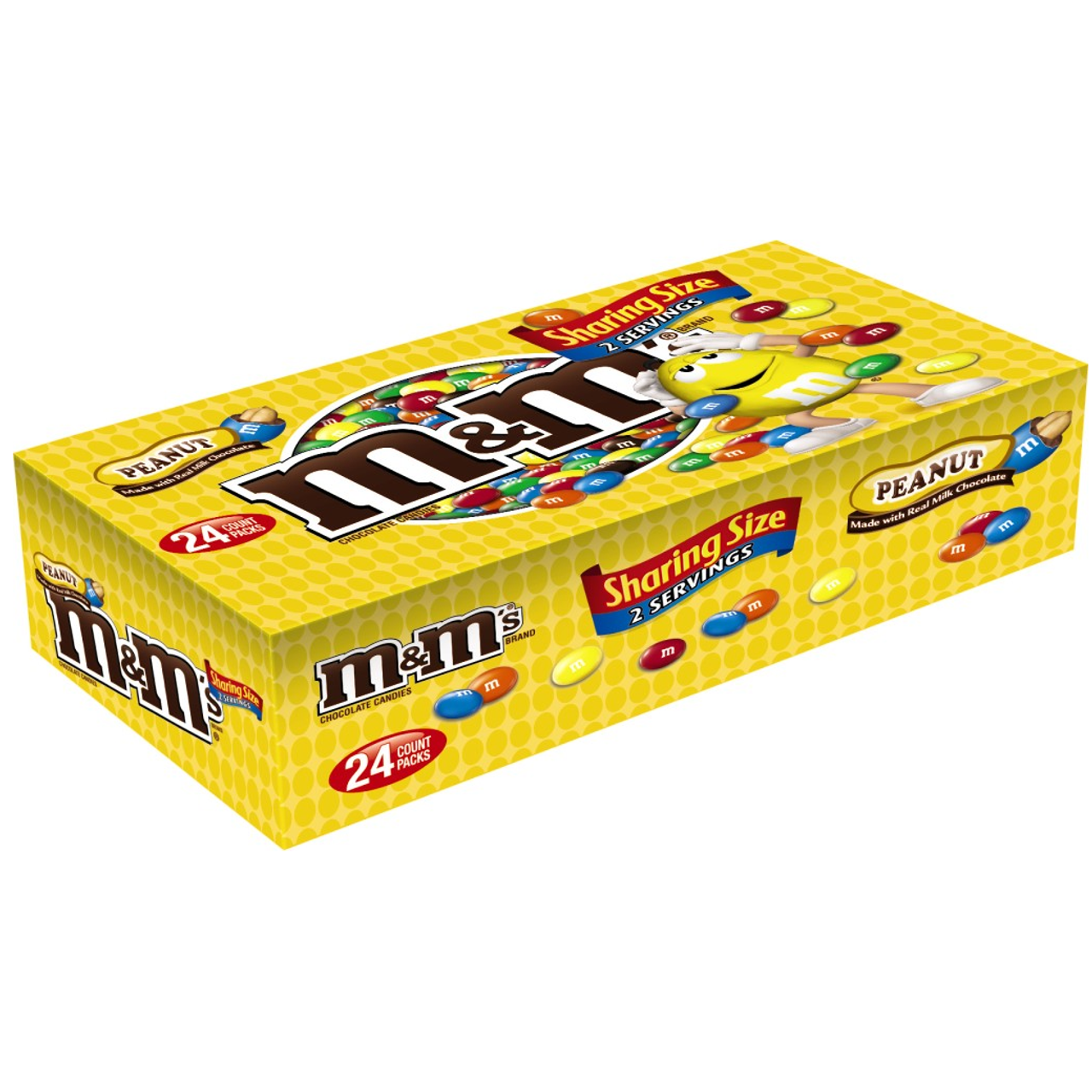 M & M Chocolate Candy, Peanut Butter - 24 pack, 1.63 oz packs