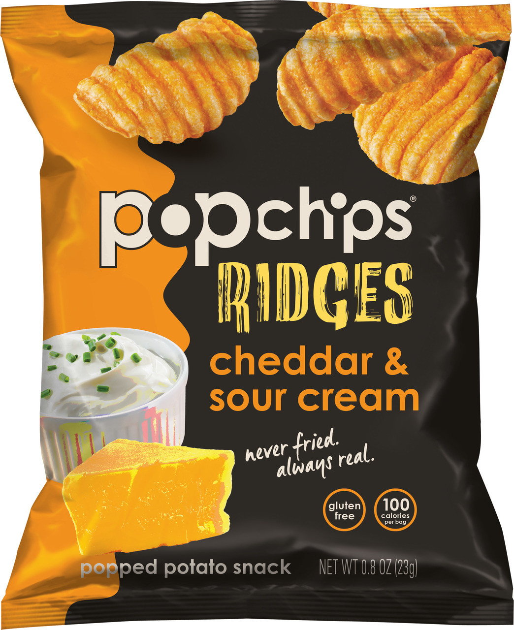 Popchips Ridges, Cheddar & Sour Cream, 0.8 Oz (1 Count) - RocketDSD