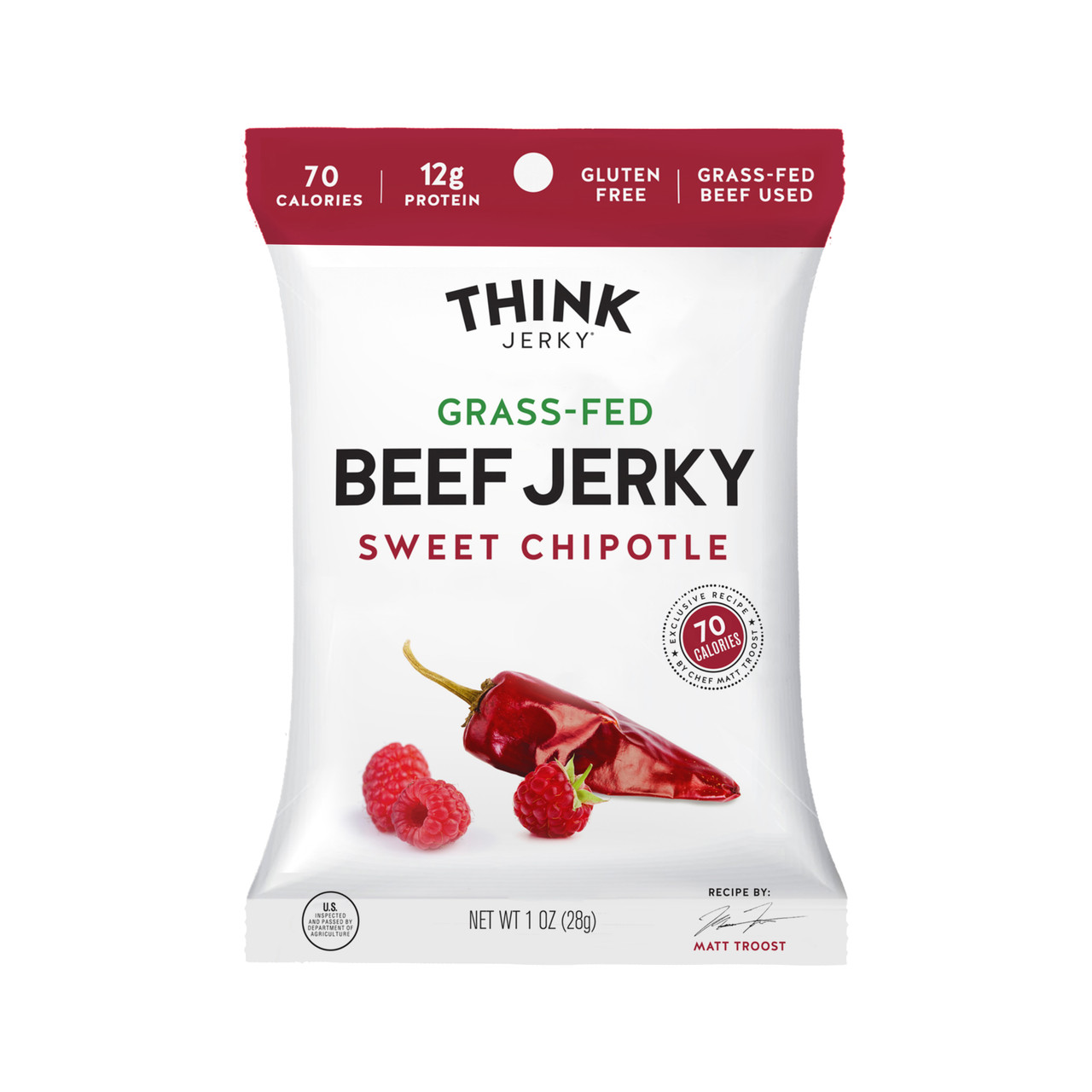 Think Jerky, Grass Fed Beef Jerky, Sweet Chipotle, 1 oz bag (1 count