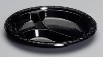 Genpak, Silhouette 10.25 Inch Black 3 Compartment Plastic Plate, (400 count)