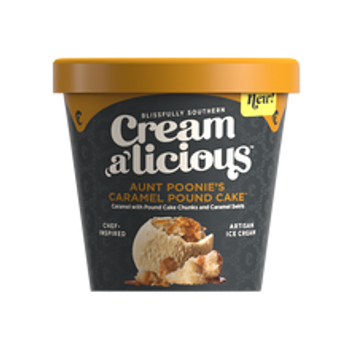 Creamalicious, Aunt Poonies Caramel Pound Cake Artisan Ice Cream, Pint (1 Count)